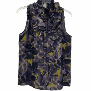 J Crew 100%Silk Ruffled Sleeveless Button Up Shirt